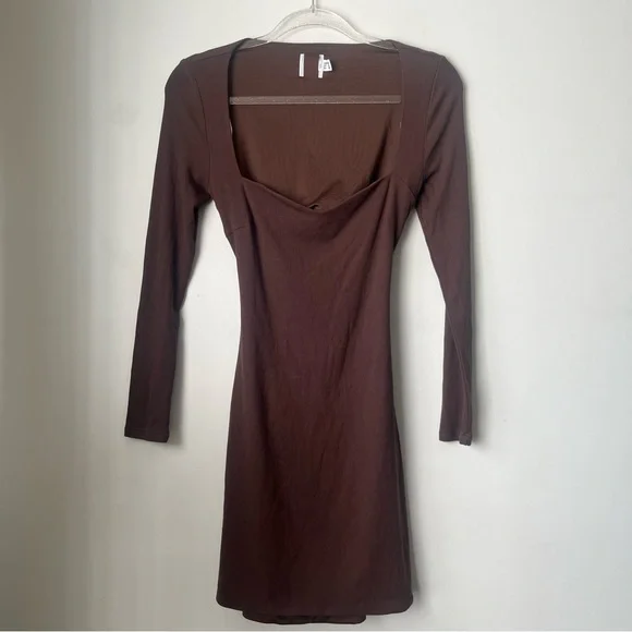 Princess Polly Nolan Brown Longsleeve Open Back Dress 6 - Picture 6 of 9